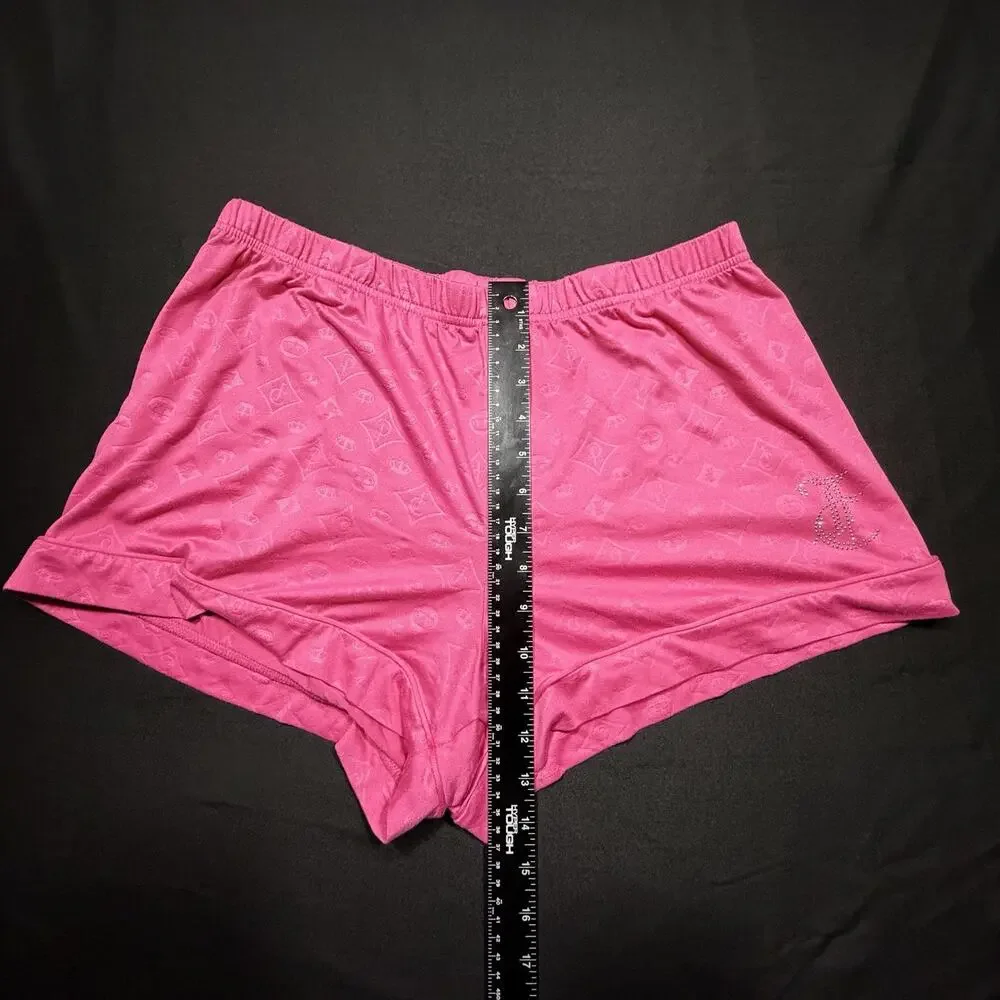 Juicy Couture Pink Velour Rhinestone PJ Shorts Set Womens XL
